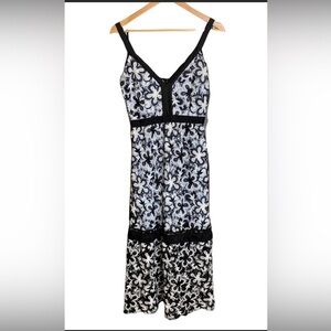 Self Portrait Floral Lace A-Line Dress Blue White